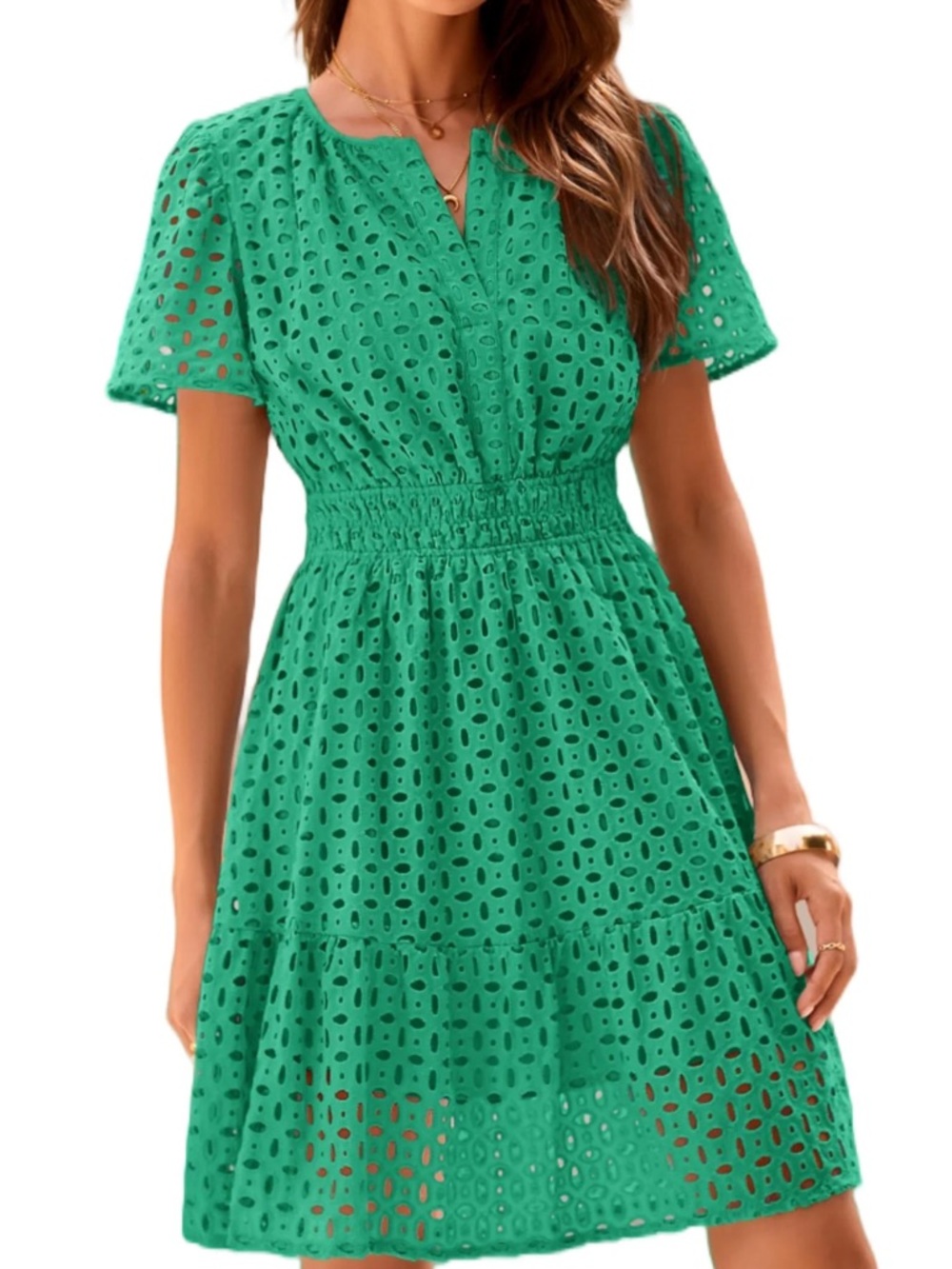 PrettyGarden NWT Green Short Sleeve Eyelet Mini Dress Size S